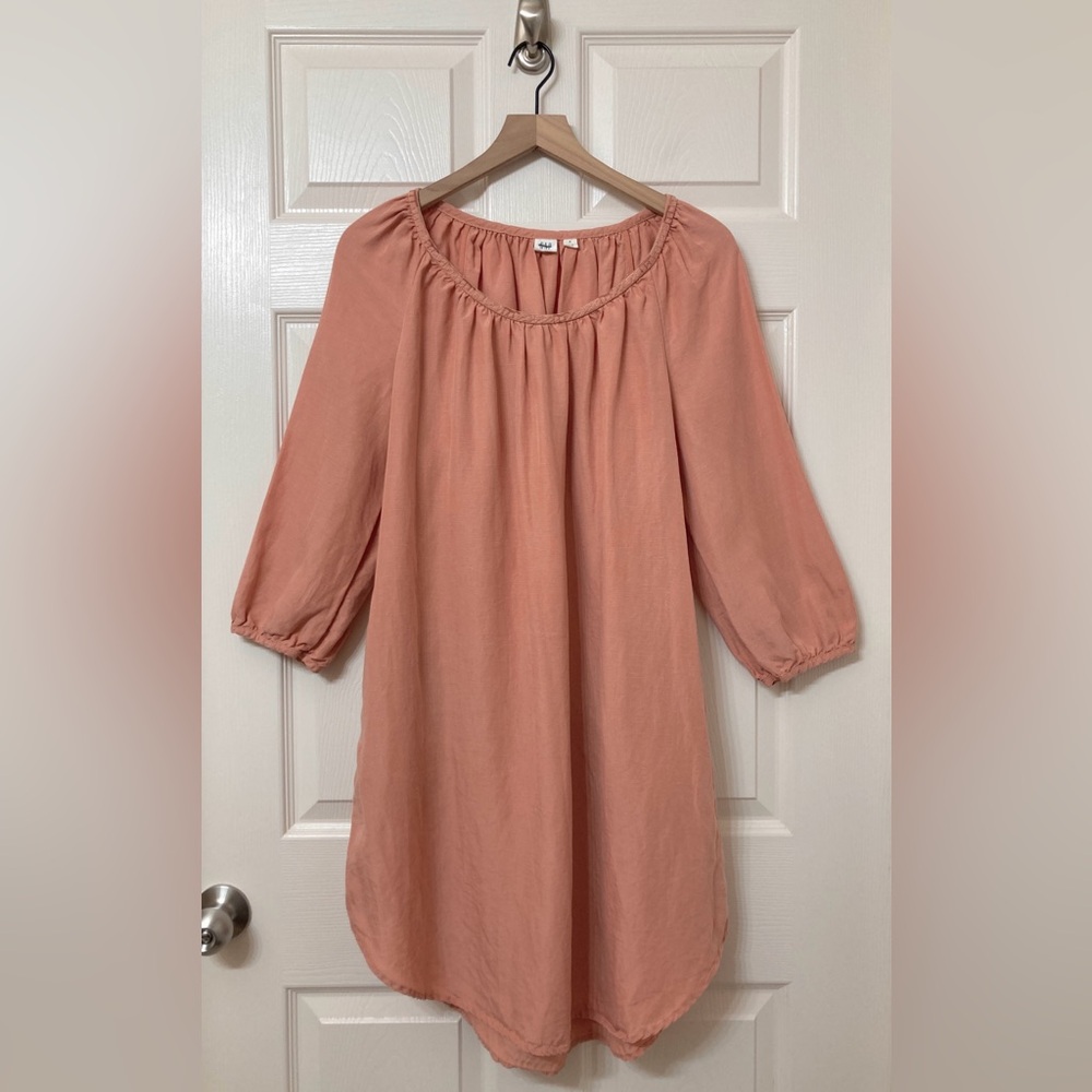 GAP Terracotta Pink Linen Blend Mini Shift Dress Medium Lagenlook Neutral Boho